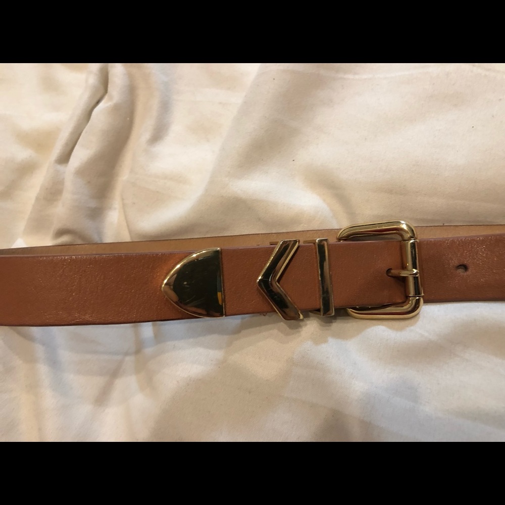 J. Crew Brown Leather Belt w/ Gold Triangle Buckle